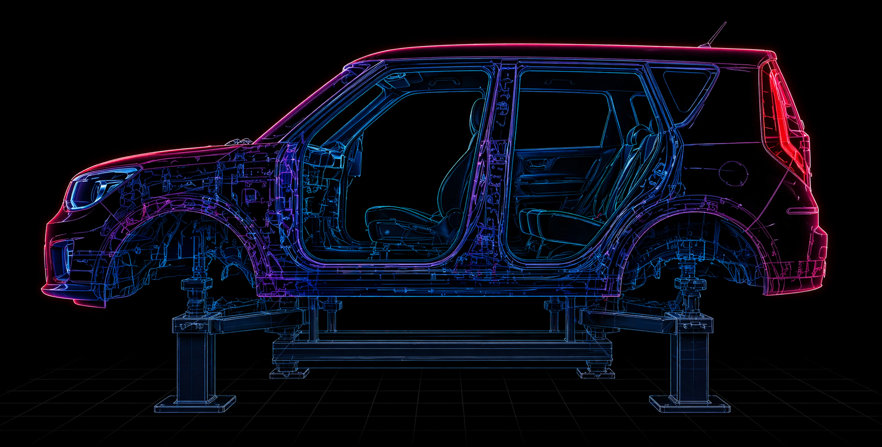 Holographic car assembly wireframe